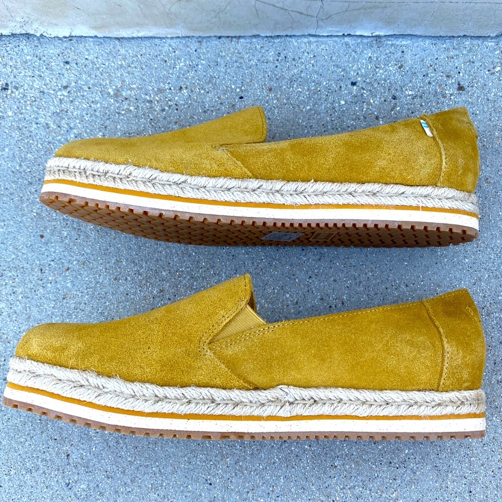 TOMS Women's Palma Platform espadrilles loafers slip on flats yellow suede 8.5 - Picture 5 of 12